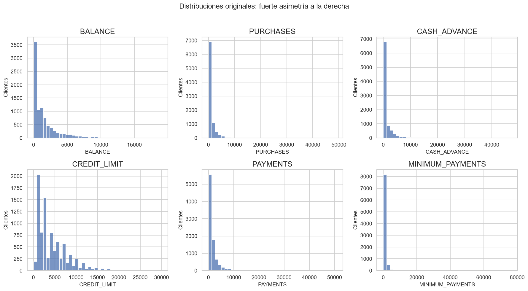 Distributions of selected credit-card behavioural variables
